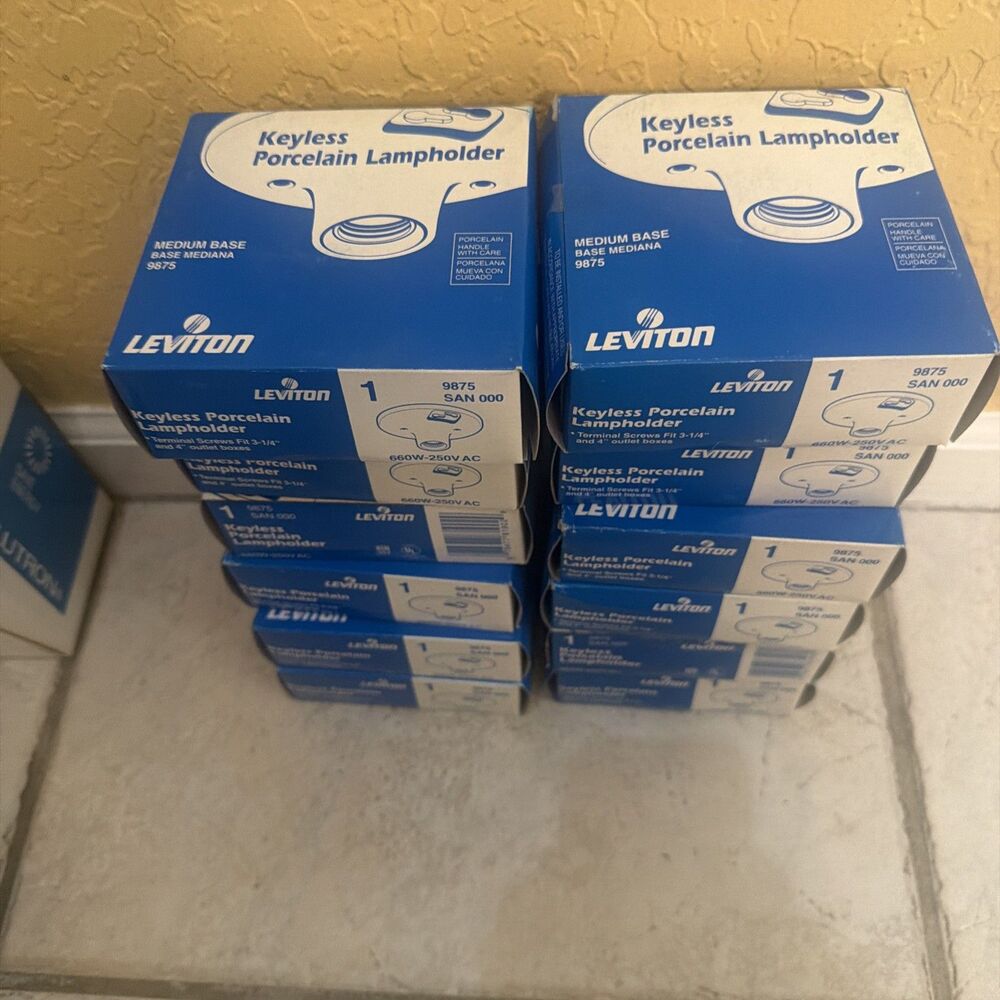 Set of 12 Leviton 9875 Keyless Porcelain Lampholders 660W 250V White NOS